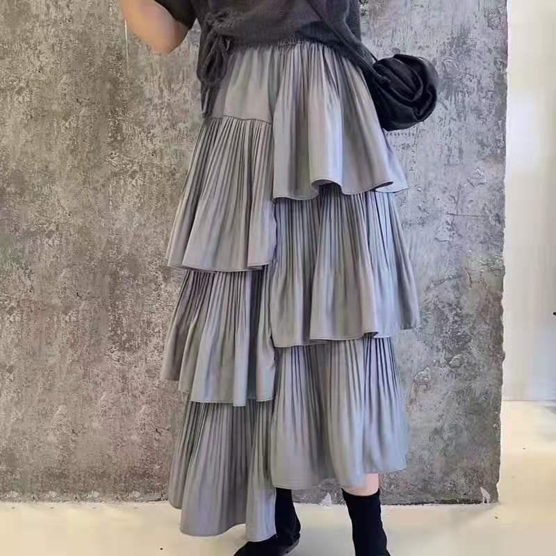 Irregular Pleated Skirt Women High Waist Mid-Length Cake Skirt - melvincucci