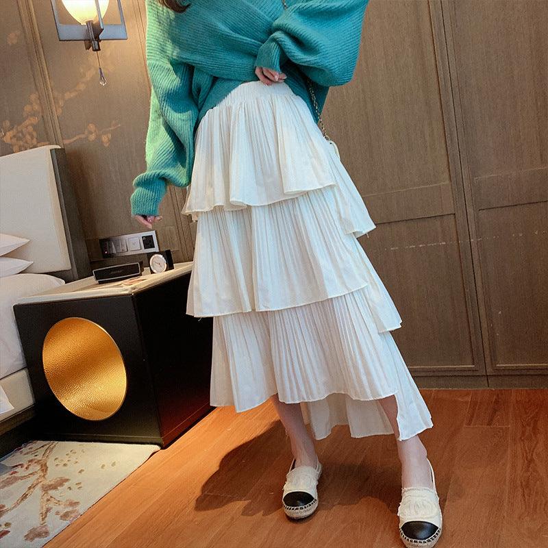 Irregular Pleated Skirt Women High Waist Mid-Length Cake Skirt - melvincucci