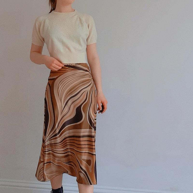 Irregular Stripes Printed Satin Skirt Women - melvincucci