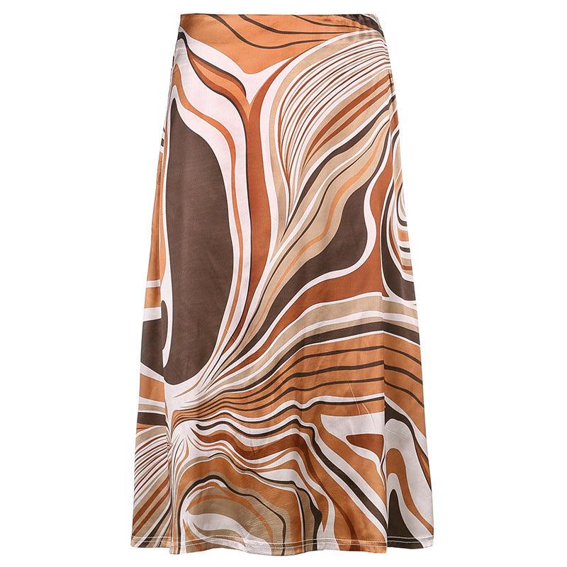 Irregular Stripes Printed Satin Skirt Women - melvincucci