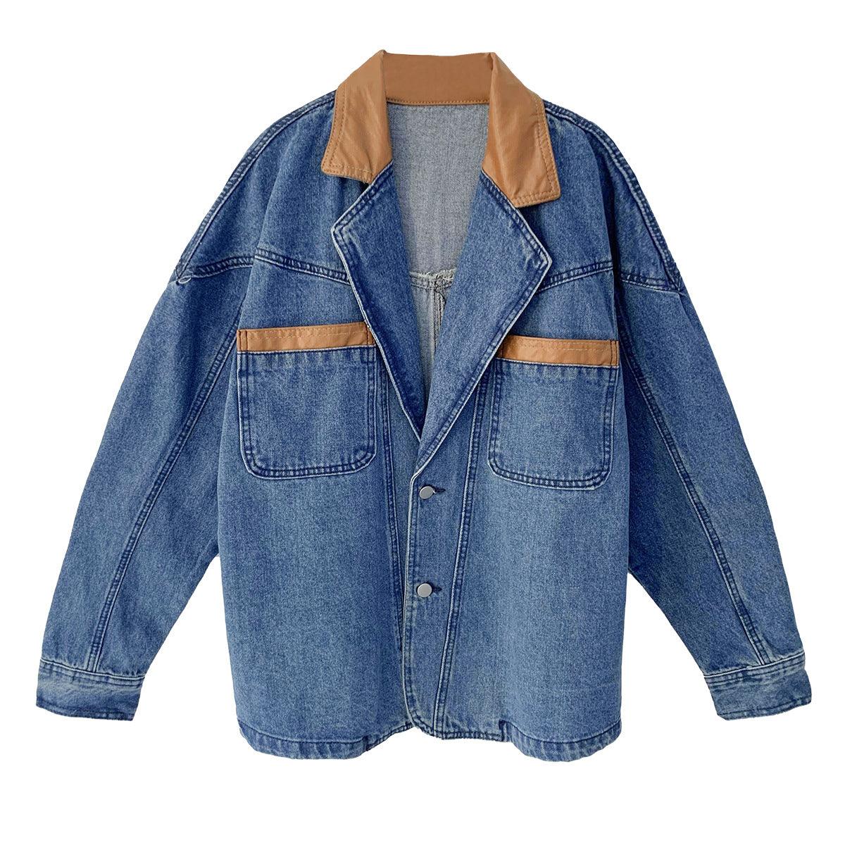 Jacket Women Loose PU Leather Stitching Denim Jacket Women - melvincucci