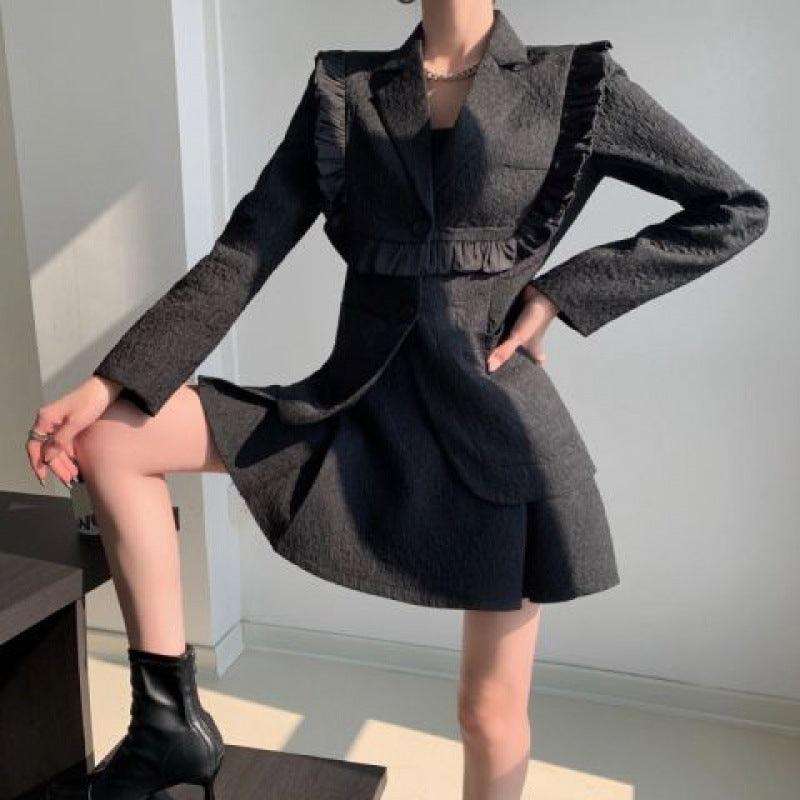 Jacquard Wood Ear Suit Long-sleeved Suit Women Retro Temperament Skirt - melvincucci