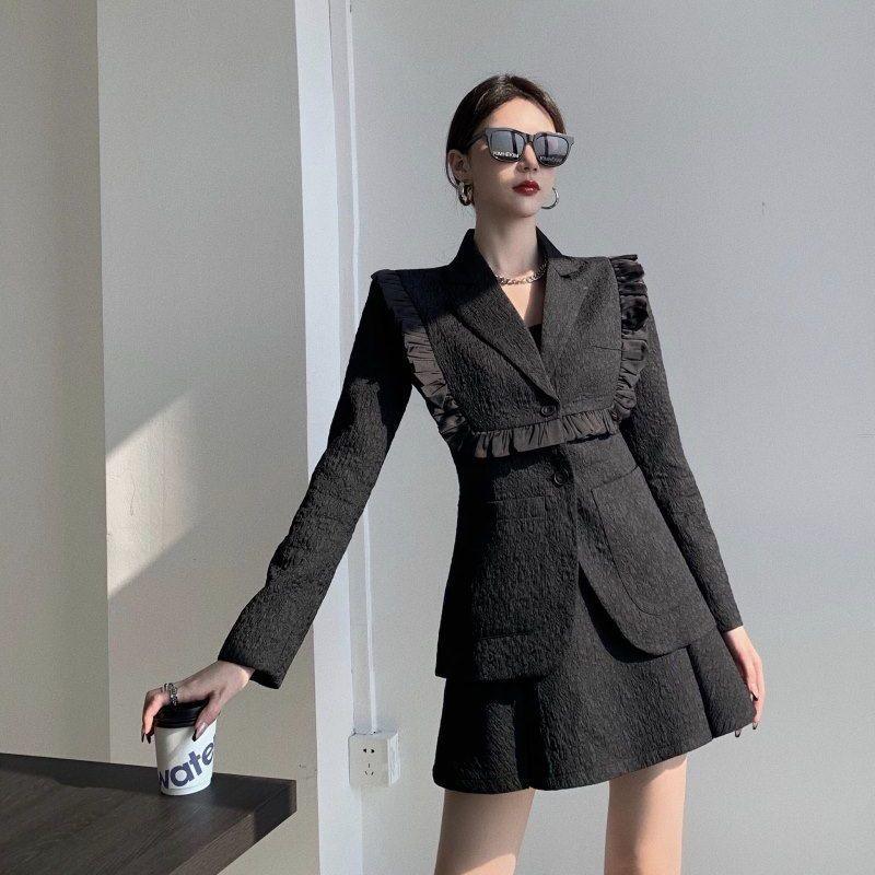 Jacquard Wood Ear Suit Long-sleeved Suit Women Retro Temperament Skirt - melvincucci