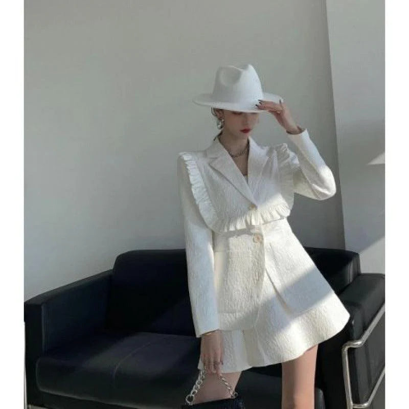 Jacquard Wood Ear Suit Long-sleeved Suit Women Retro Temperament Skirt - melvincucci