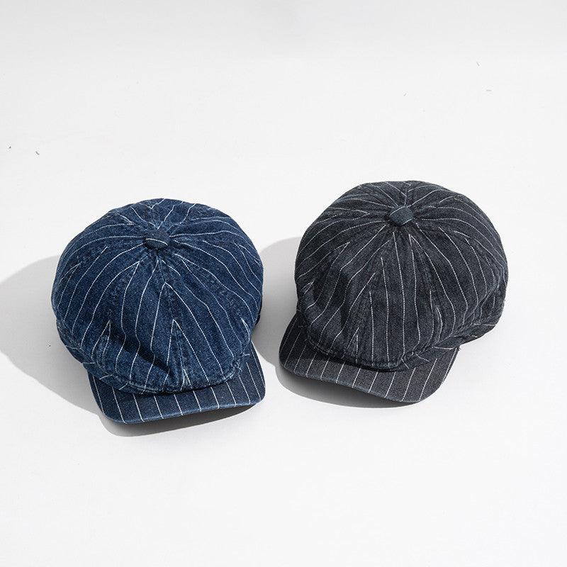 Japanese Retro Washed Denim Casual Striped Cap Women - melvincucci