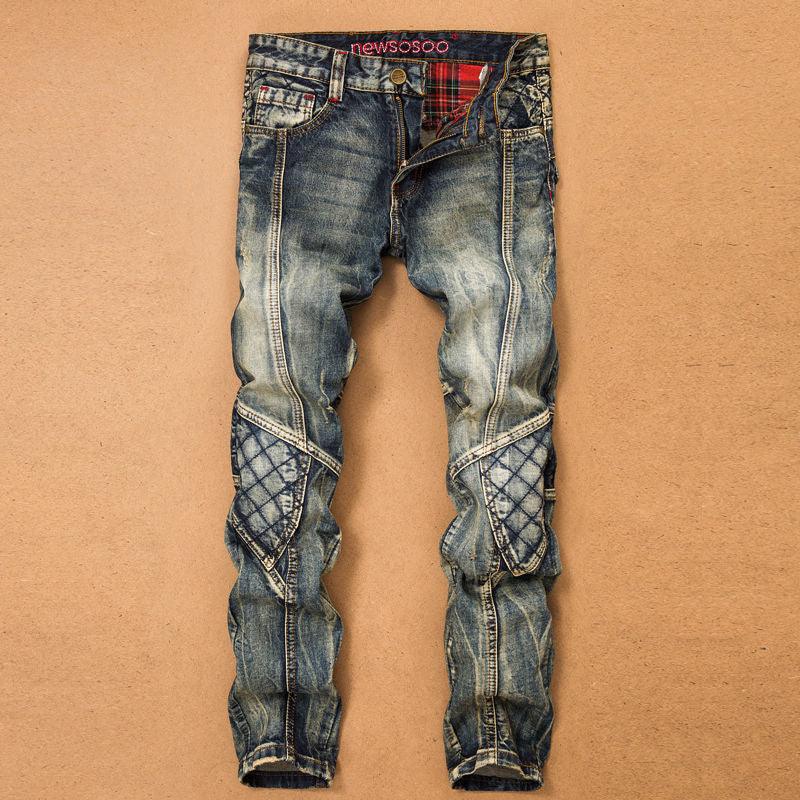 Jeans For Men Cargo Pants Splicing Denim Trousers Biker High Quality - melvincucci