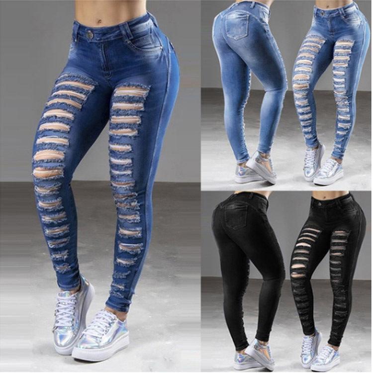 Jeans Street Cotton Denim Dark High Waist Blue Trousers Women - melvincucci