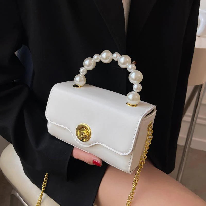 Kawaii Mini Tote PU Leather Flap Crossbody Bag With Pearl Short Handle 2022 Summer Women's Designer Handbag Luxury Shoulder Bags - melvincucci