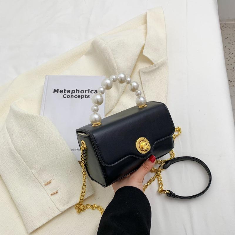 Kawaii Mini Tote PU Leather Flap Crossbody Bag With Pearl Short Handle 2022 Summer Women's Designer Handbag Luxury Shoulder Bags - melvincucci