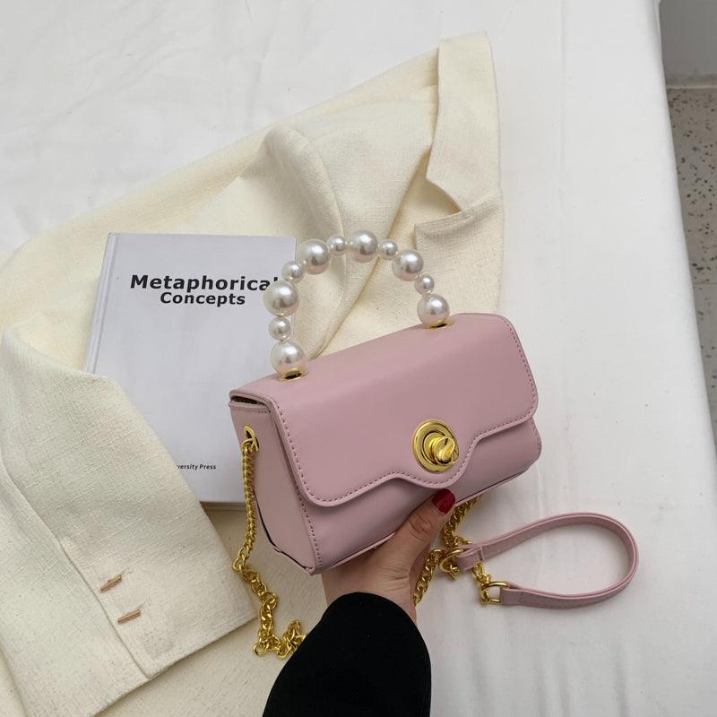 Kawaii Mini Tote PU Leather Flap Crossbody Bag With Pearl Short Handle 2022 Summer Women's Designer Handbag Luxury Shoulder Bags - melvincucci