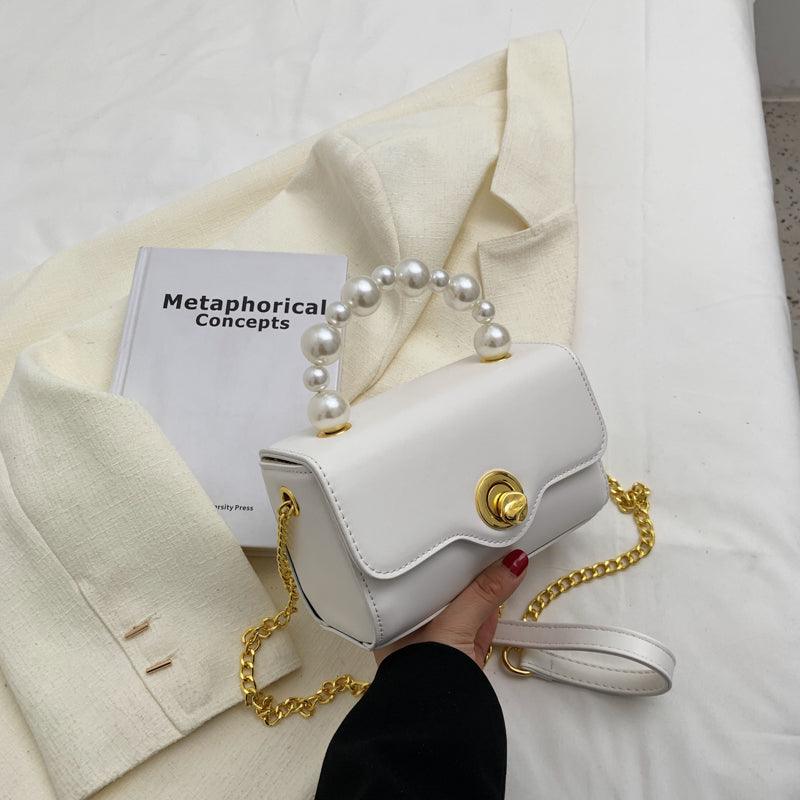 Kawaii Mini Tote PU Leather Flap Crossbody Bag With Pearl Short Handle 2022 Summer Women's Designer Handbag Luxury Shoulder Bags - melvincucci