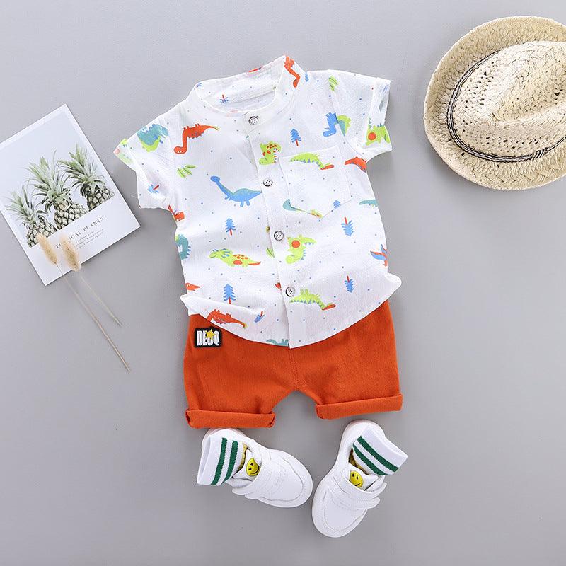 Kids Fashion All Over Print Dinosaur Short Sleeve Shirt Set - melvincucci