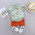 Kids Fashion All Over Print Dinosaur Short Sleeve Shirt Set - melvincucci
