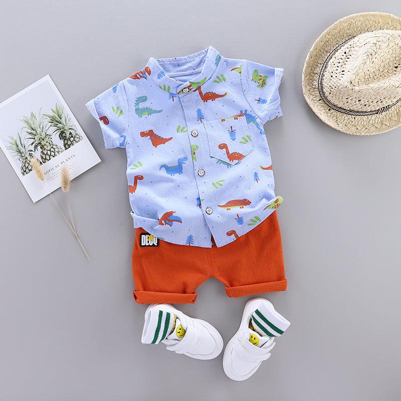 Kids Fashion All Over Print Dinosaur Short Sleeve Shirt Set - melvincucci