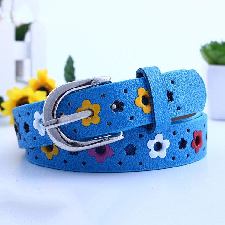 kids PU leather belts women hot fashion flower buckle belt Kids Waist Belt - melvincucci