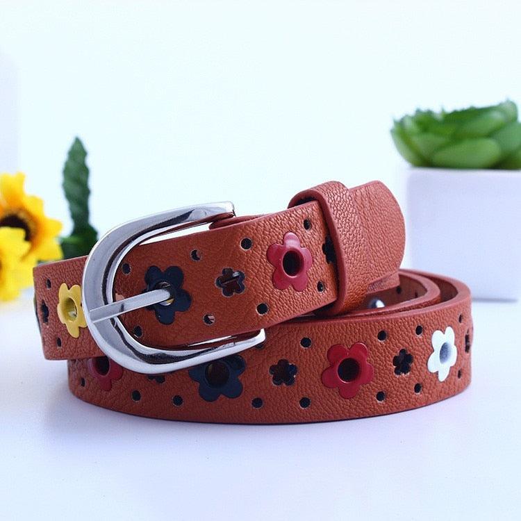 kids PU leather belts women hot fashion flower buckle belt Kids Waist Belt - melvincucci