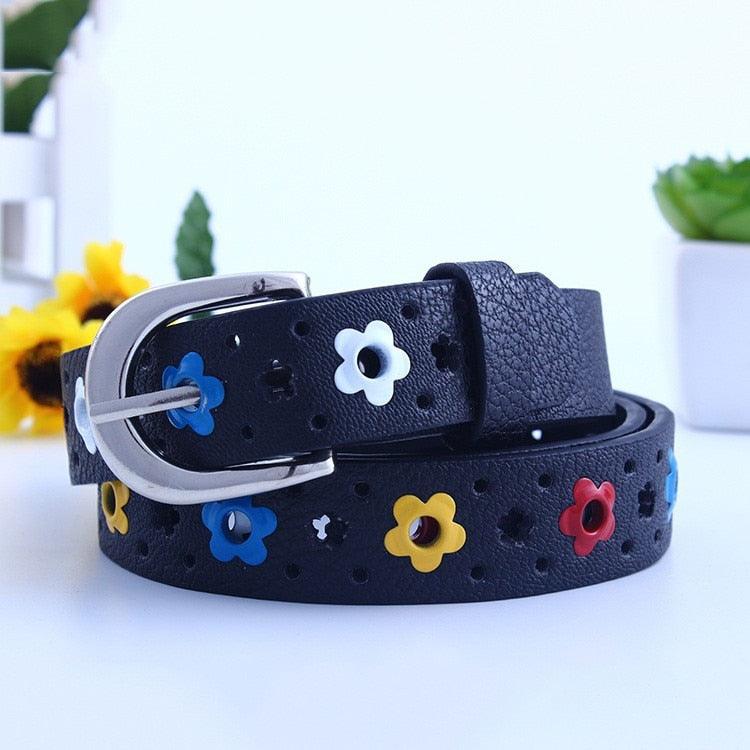 kids PU leather belts women hot fashion flower buckle belt Kids Waist Belt - melvincucci