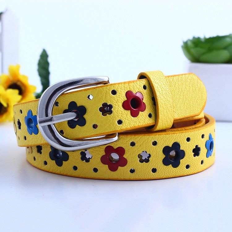 kids PU leather belts women hot fashion flower buckle belt Kids Waist Belt - melvincucci