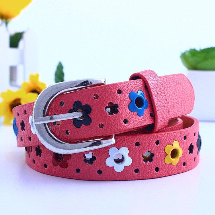 kids PU leather belts women hot fashion flower buckle belt Kids Waist Belt - melvincucci
