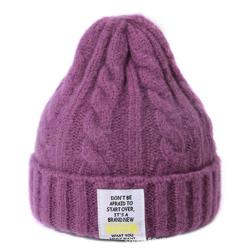 Knitted Hat Men and Women Candy Color Woolen Hat Neutral Elastic Curling Cap - melvincucci