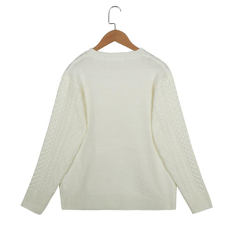 Knitwear Top Solid Color Retro Twisted Flower Sweater - melvincucci