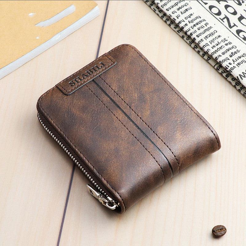 Korean fashion men''s short wallet classic popular horizontal large capacity zipper multi Card Business Wallet - melvincucci