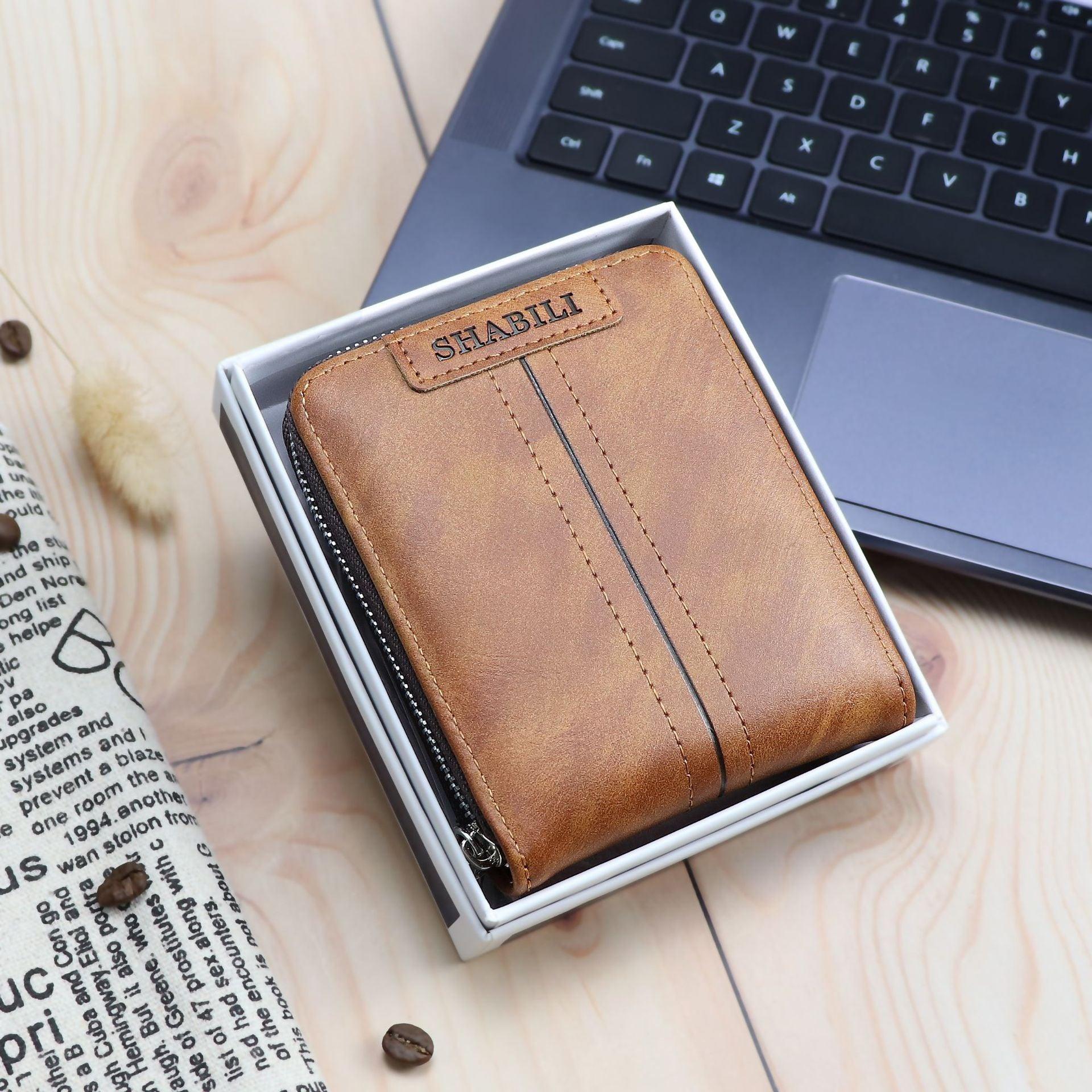 Korean fashion men''s short wallet classic popular horizontal large capacity zipper multi Card Business Wallet - melvincucci