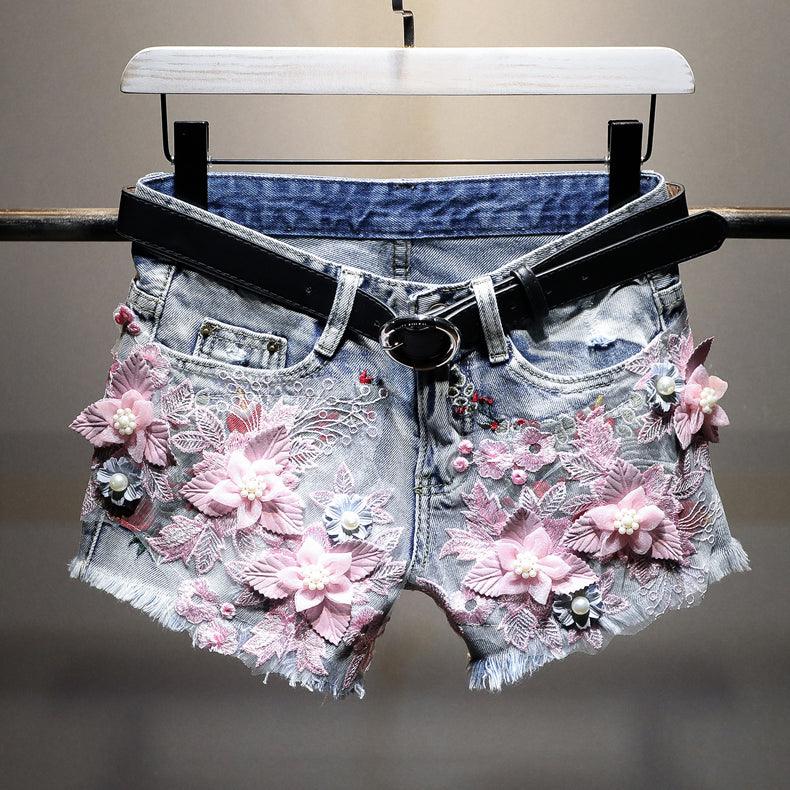 Korean Style Denim Shorts Women New Flowers - melvincucci