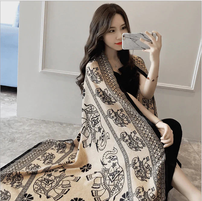 Korean version of national wind cotton linen scarf super-long scarf for women in spring and summer sunscreen beach scarf dual-purpose extended Shawl Scarf - melvincucci