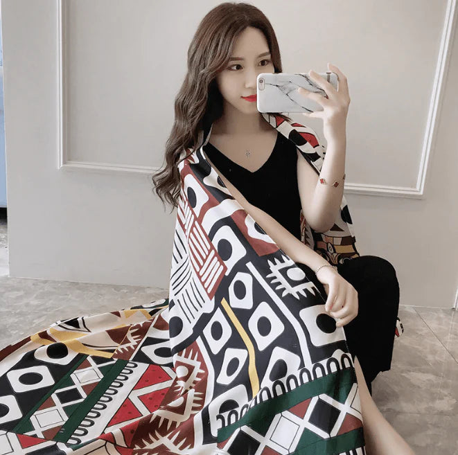 Korean version of national wind cotton linen scarf super-long scarf for women in spring and summer sunscreen beach scarf dual-purpose extended Shawl Scarf - melvincucci