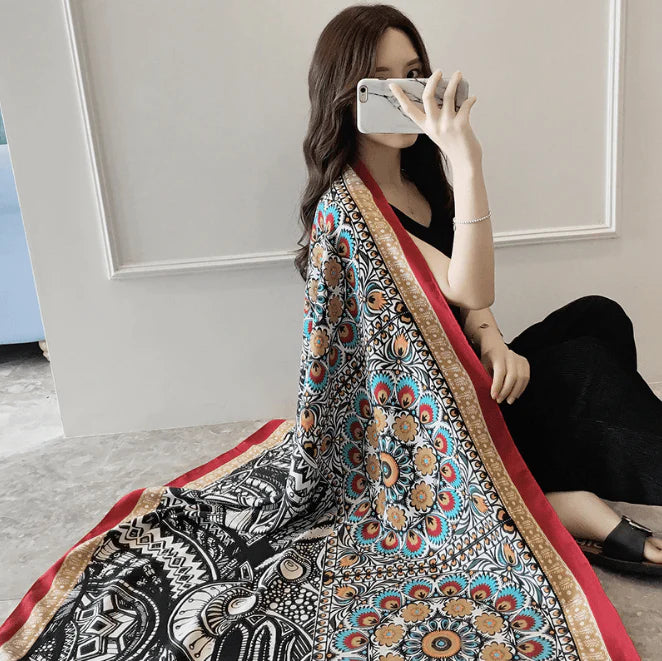 Korean version of national wind cotton linen scarf super-long scarf for women in spring and summer sunscreen beach scarf dual-purpose extended Shawl Scarf - melvincucci