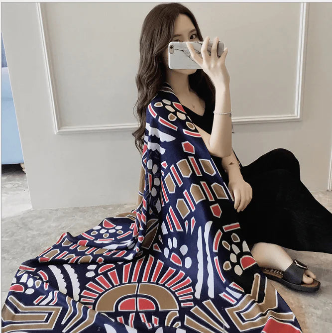 Korean version of national wind cotton linen scarf super-long scarf for women in spring and summer sunscreen beach scarf dual-purpose extended Shawl Scarf - melvincucci