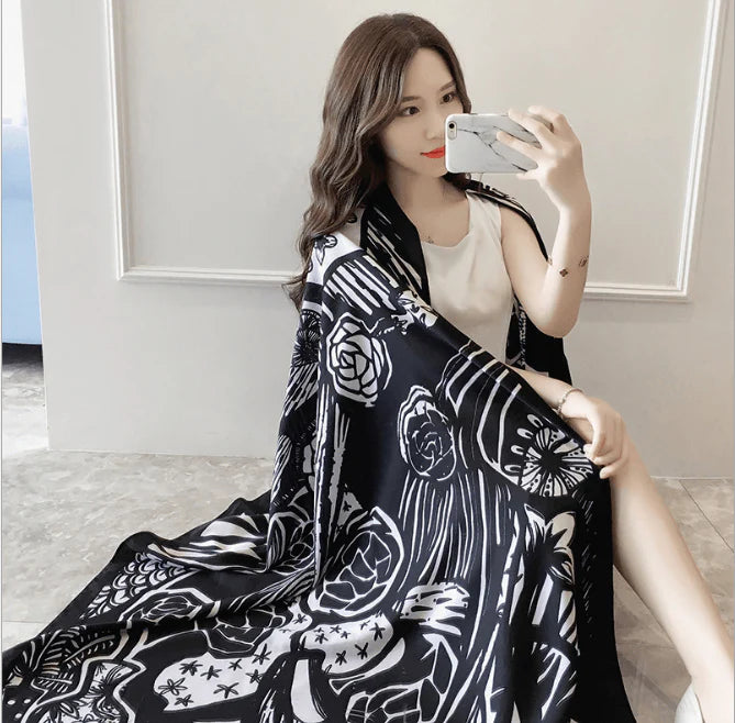 Korean version of national wind cotton linen scarf super-long scarf for women in spring and summer sunscreen beach scarf dual-purpose extended Shawl Scarf - melvincucci