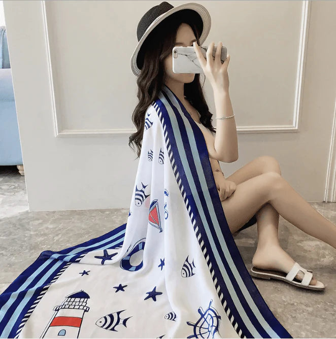 Korean version of national wind cotton linen scarf super-long scarf for women in spring and summer sunscreen beach scarf dual-purpose extended Shawl Scarf - melvincucci