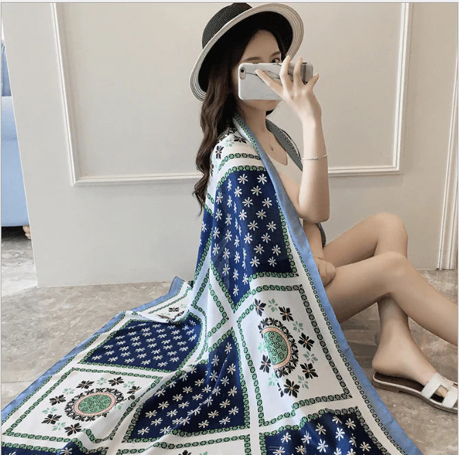 Korean version of national wind cotton linen scarf super-long scarf for women in spring and summer sunscreen beach scarf dual-purpose extended Shawl Scarf - melvincucci