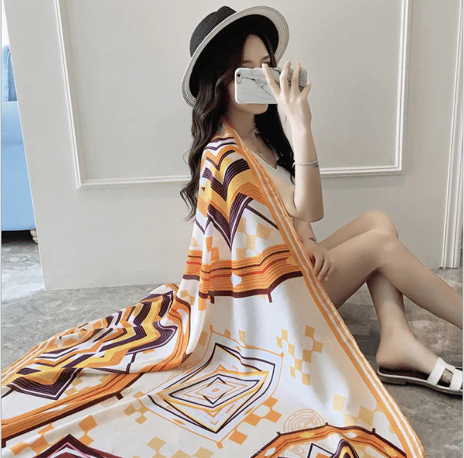 Korean version of national wind cotton linen scarf super-long scarf for women in spring and summer sunscreen beach scarf dual-purpose extended Shawl Scarf - melvincucci