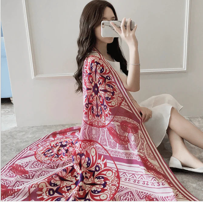 Korean version of national wind cotton linen scarf super-long scarf for women in spring and summer sunscreen beach scarf dual-purpose extended Shawl Scarf - melvincucci