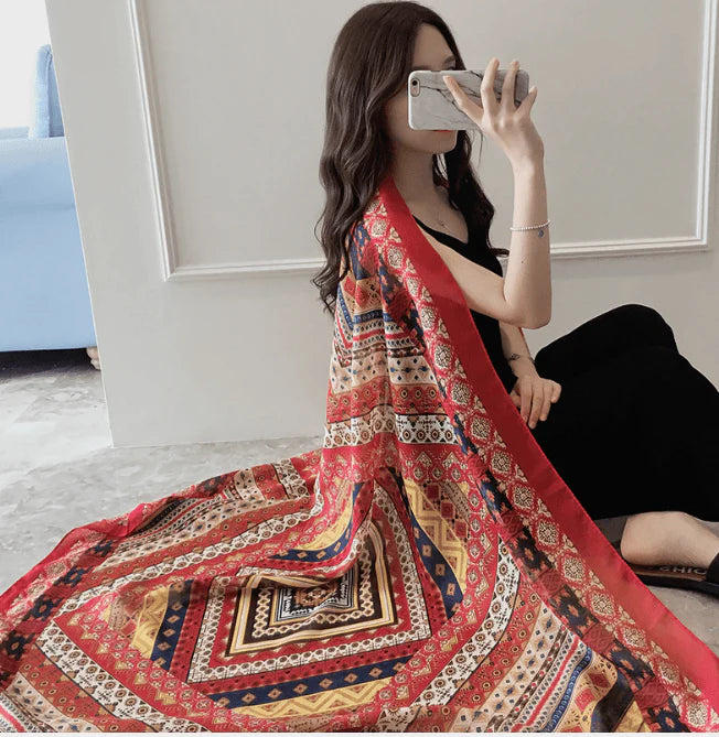 Korean version of national wind cotton linen scarf super-long scarf for women in spring and summer sunscreen beach scarf dual-purpose extended Shawl Scarf - melvincucci