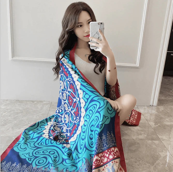Korean version of national wind cotton linen scarf super-long scarf for women in spring and summer sunscreen beach scarf dual-purpose extended Shawl Scarf - melvincucci