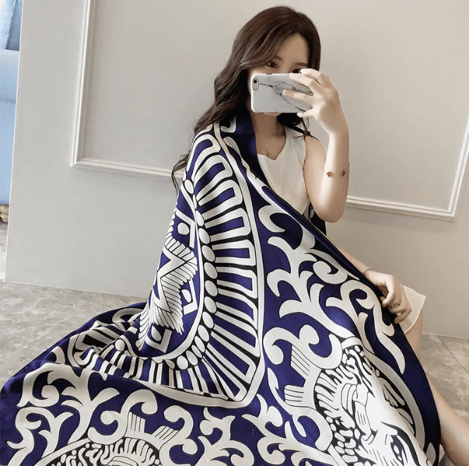 Korean version of national wind cotton linen scarf super-long scarf for women in spring and summer sunscreen beach scarf dual-purpose extended Shawl Scarf - melvincucci