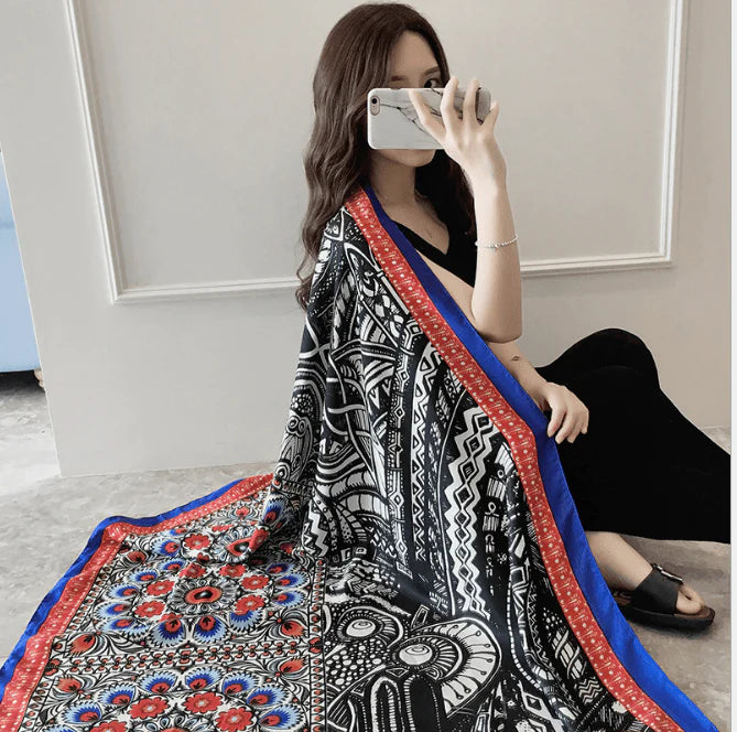 Korean version of national wind cotton linen scarf super-long scarf for women in spring and summer sunscreen beach scarf dual-purpose extended Shawl Scarf - melvincucci