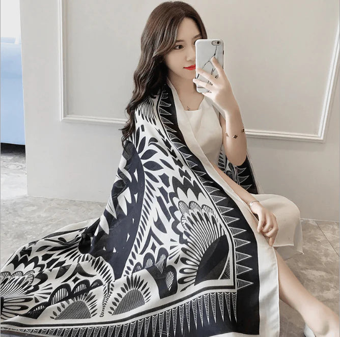 Korean version of national wind cotton linen scarf super-long scarf for women in spring and summer sunscreen beach scarf dual-purpose extended Shawl Scarf - melvincucci