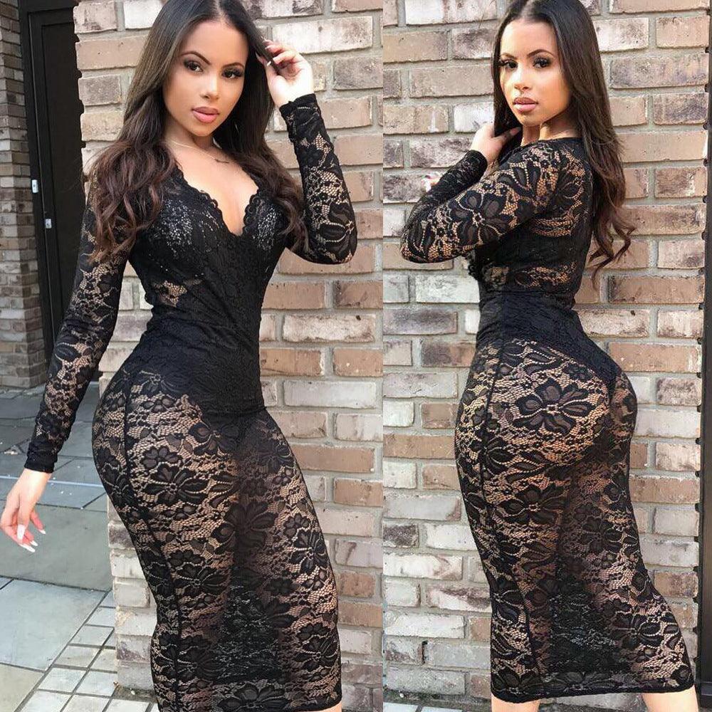 Lace Sexy Dress Dress V-neck Dress - melvincucci