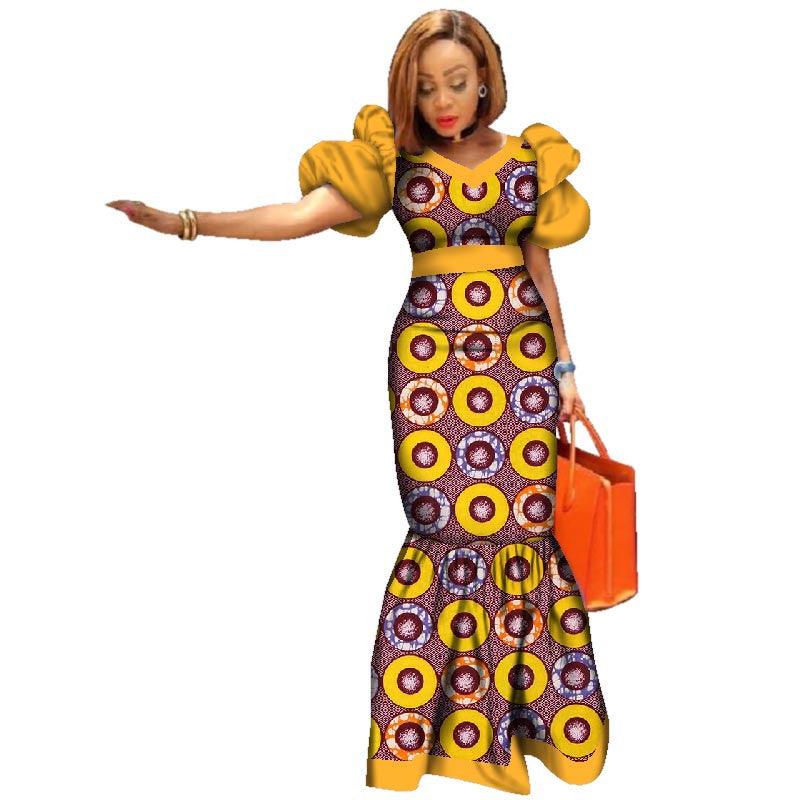 Ladies Dresses African Plus Size Puff Sleeve Dress - melvincucci