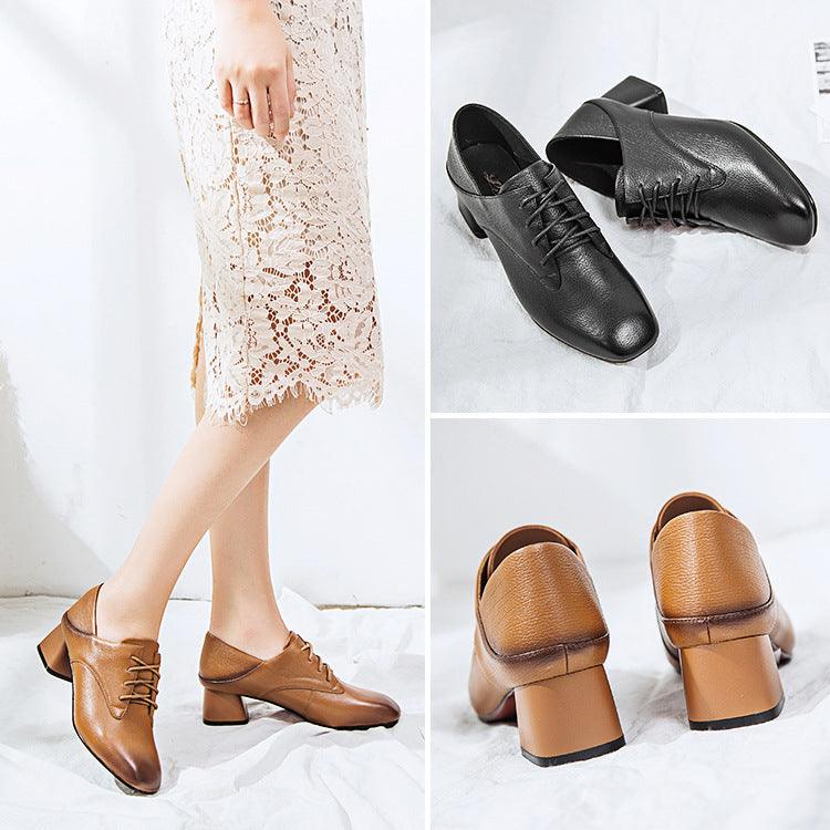 Ladies High Heels Leather Strap Korean Women Shoe Square Slope With 2021 New High-grade Leather Shoes - melvincucci