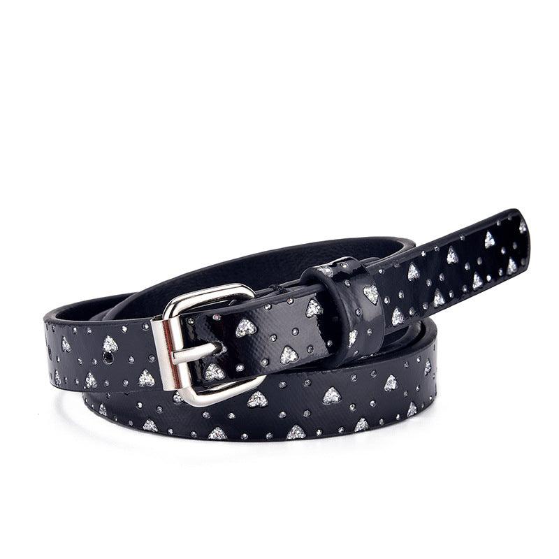Ladies Kids Belts Heart Glitter  Jeans Cropped - melvincucci