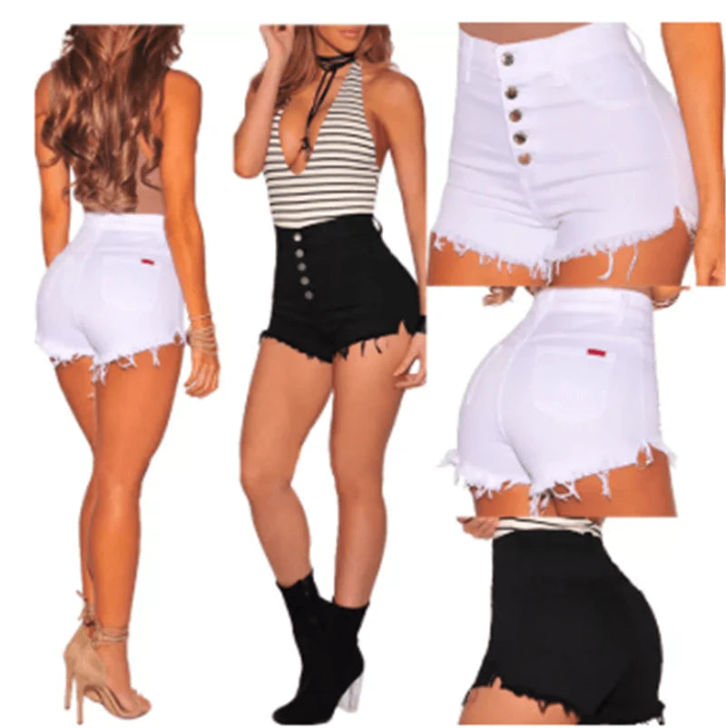 Ladies Ripped High Waist Denim Shorts Women Hot Pants - melvincucci