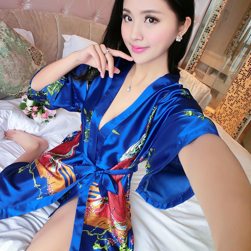 Ladies Silk Pajamas Classical Short Sleeve Bathrobe - melvincucci