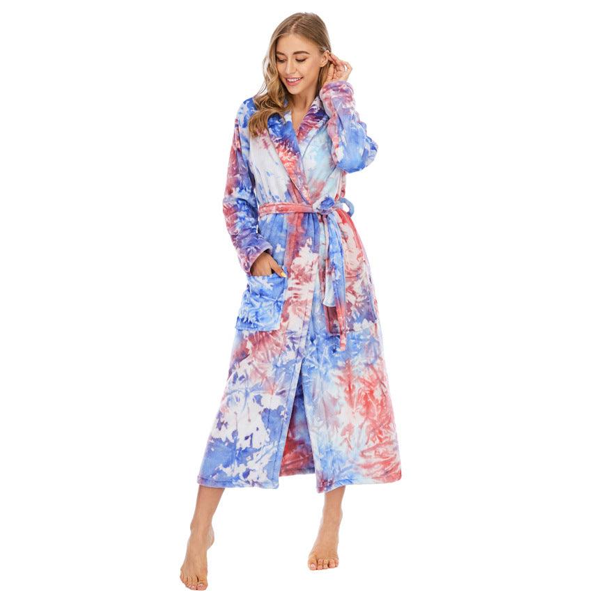 Ladies Tie-dye Flannel Bathrobe Pajamas - melvincucci