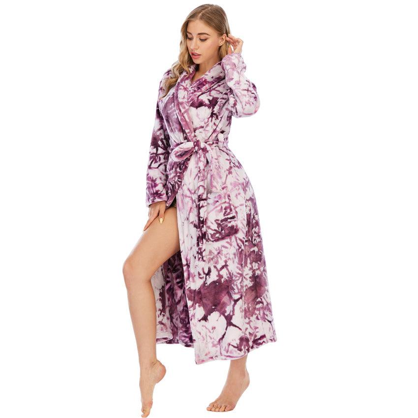 Ladies Tie-dye Flannel Bathrobe Pajamas - melvincucci